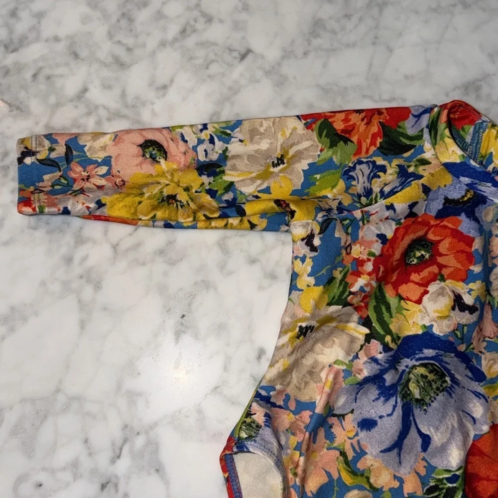 Zimmermann Floral Long Sleeve Rashguard Swim 1Y